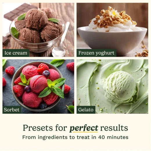 صانعة آيس كريم كويزنارت FreezeEase Pro ذاتية التبريد، بسعة 1.5 لتر، باللون الفضي، مزودة بـ 4 برامج مسبقة و14 وظيفة - كويزنارت - Image 4