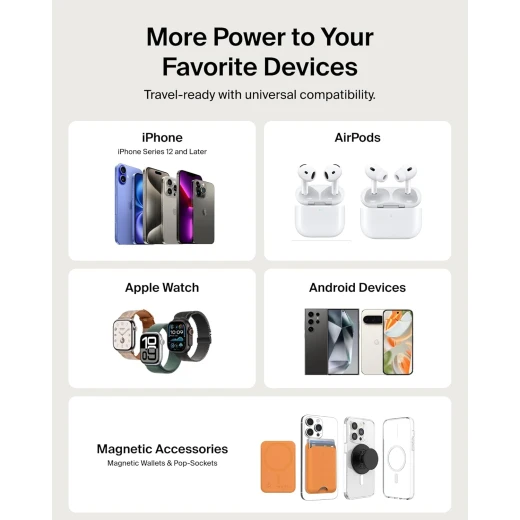 بيلكن BoostCharge بنك طاقة مغناطيسي بسعة 5000mAh | شاحن محمول نحيف مع حلقة مغناطيسية ومنفذ USB-C | بطارية إضافية للآيفون وجالاكسي وPixelSnap والآيباد والأجهزة اللوحية | كابل USB-C مرفق | اللون رملي - بيلكين - Image 2