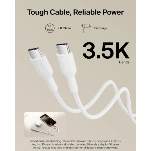 بيلكن BoostCharge بنك طاقة مغناطيسي بسعة 5000mAh | شاحن محمول نحيف مع حلقة مغناطيسية ومنفذ USB-C | بطارية إضافية للآيفون وجالاكسي وPixelSnap والآيباد والأجهزة اللوحية | كابل USB-C مرفق | اللون رملي - بيلكين - Image 5