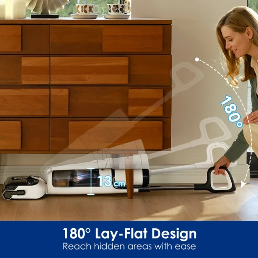 تينكو Floor One Stretch S6 Pro مكنسة كهربائية للتنظيف الرطب والجاف | تصميم مسطح بارتفاع 13 سم للوصول أسفل الأثاث | مدة تشغيل تصل إلى 40 دقيقة | اللونان الأسود والأبيض - تينكو - Image 13