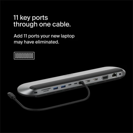 بيلكن Connect محطة إرساء USB-C Pro عالمية 11 في 1 | قاعدة توصيل متعددة المنافذ للحواسيب المحمولة | تدعم توصيل 3 شاشات | شحن سريع Power Delivery بقدرة 100 واط - بيلكين - Image 9