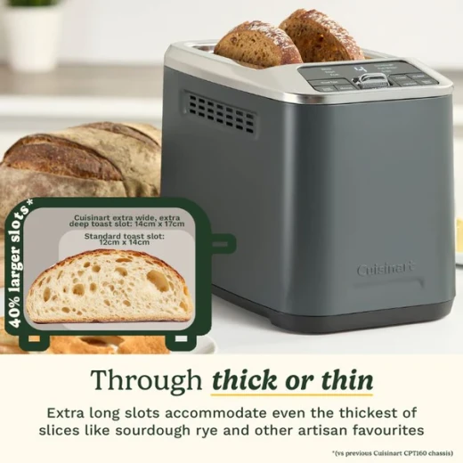 Cuisinart Smart Elite Motorized Digital 2 Slice Toaster Extra Long Slots QuickView Bagel Single Slice Defrost Denim Stainless Steel Finish - Cuisinart - Image 4