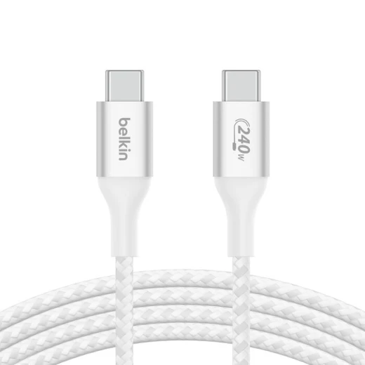 Belkin USB-IF Certified Braided 240W USB-C to USB-C Cable 1 Meter White for Fast Charging Laptops Tablets Smartphones - Belkin - Image 3