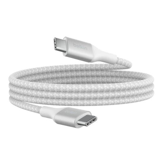 كابل بييلكين معتمد من USB-IF مضفر بقوة 240 واط من USB-C إلى USB-C بطول 1 متر أبيض للشحن السريع لأجهزة اللابتوب والأجهزة اللوحية والهواتف الذكية كابل بييلكين معتمد من USB-IF مضفر بقوة 240 واط من USB-C إلى USB-C بطول 1 متر أبيض للشحن السريع لأجهزة اللابتوب والأجهزة اللوحية والهواتف الذكية