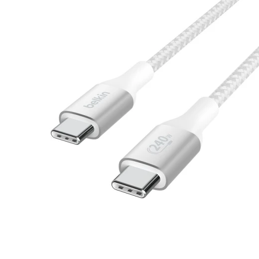 Belkin USB-IF Certified Braided 240W USB-C to USB-C Cable 1 Meter White for Fast Charging Laptops Tablets Smartphones - Belkin - Image 4