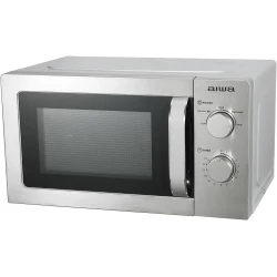 ميكروويف Aiwa MW-200SL بسعة 20 لتر وقوة 700 واط من الستانلس ستيل مع تحكم بمقبض دوار ووظيفة إذابة الجليد باللون الفضي