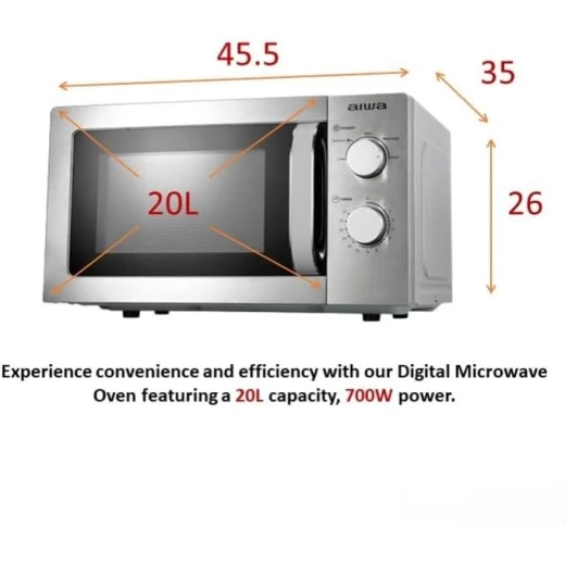 ميكروويف Aiwa MW-200SL بسعة 20 لتر وقوة 700 واط من الستانلس ستيل مع تحكم بمقبض دوار ووظيفة إذابة الجليد باللون الفضي - ايوا - Image 4