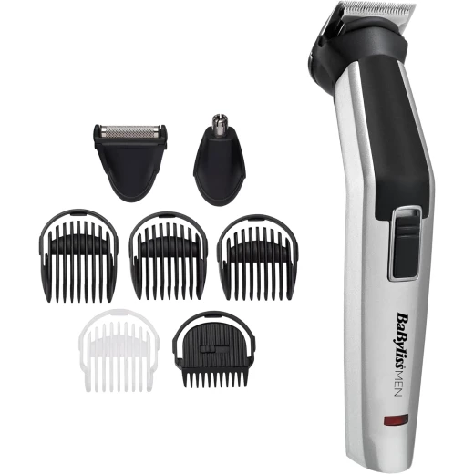 BaByliss MEN MT726E 8-in-1 Carbon Titanium Multitrimmer for Face and Body Grooming Cordless Use 60 Minute Runtime Grey BaByliss MEN MT726E 8-in-1 Carbon Titanium Multitrimmer for Face and Body Grooming Cordless Use 60 Minute Runtime Grey