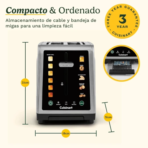 محمصة خبز كويزنارت SimpliTouch XL لشريحتين، من الفولاذ المقاوم للصدأ، مزودة بشاشة لمس ملونة وفتحات XL عريضة - Image 2