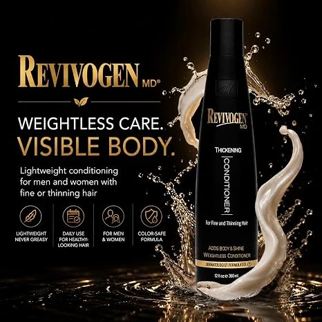 Revivogen MD Thickening Conditioner for Fine & Thinning Hair, 12 oz | Dermatologist Formulated with Biotin & Keratin for Lightweight Daily Conditioning and Soft, Manageable Hair - Revivogen - Image 3