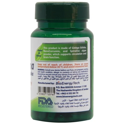 GinCuLina 60 Capsules Bio Energy | Dietary Supplement with Ginkgo Biloba, Nano Curcumin & Spirulina to Support Memory, Focus and Brain Health - Bio Energy - Image 2