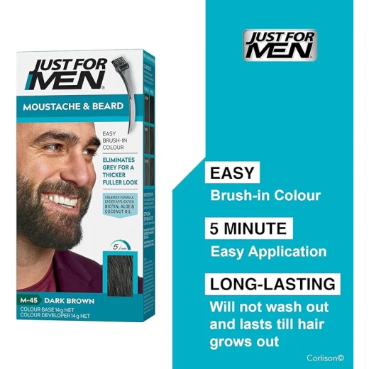 Just for men Moustache & Beard, Beard Dye For Grey Hair With Brush Included, Eliminates Grey For A Thicker & Fuller Look - Colour: Dark Brown, M-45, 2 Count (Pack of 2) - Just for Men - Image 3