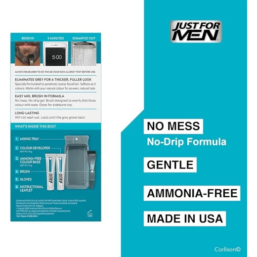 Just for men Moustache & Beard, Beard Dye For Grey Hair With Brush Included, Eliminates Grey For A Thicker & Fuller Look - Colour: Dark Brown, M-45, 2 Count (Pack of 2) - Just for Men - Image 2