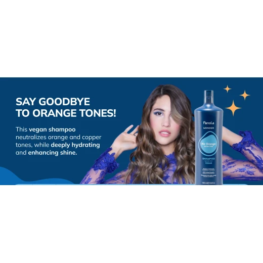Fanola Wonder No Orange Shampoo and Mask, 1000ml, a color-correcting shampoo for light blonde and brown hair, neutralizes yellow-orange highlights - Fanola - Image 7