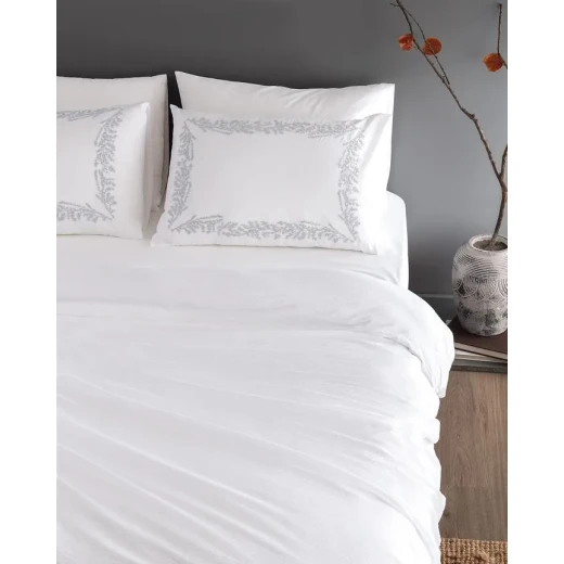 Madame COCO Linda King Size Embroidered Washed Seersucker Duvet Cover Set 240×220 cm – 100% Cotton White/Gray Bedding Set with Flat Sheet & Pillowcases - Madame COCO - Image 8