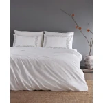 Madame COCO Linda King Size Embroidered Washed Seersucker Duvet Cover Set 240×220 cm – 100% Cotton White/Gray Bedding Set with Flat Sheet & Pillowcases - Madame COCO
