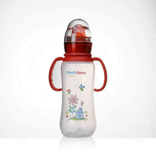 زجاجة رضاعة حليب الأطفال من موم لوف، سعة 300 مل، مصنوعة من البولي بروبيلين، مزودة بحلمة سيليكون ناعمة، سهلة الحمل وخالية من مادة BPA، مناسبة للأطفال حديثي الولادة - موم لوف - Image 2