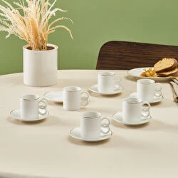 Karaca Fulya 6-Person Coffee Cup Set - 90ml Bone China - karaca