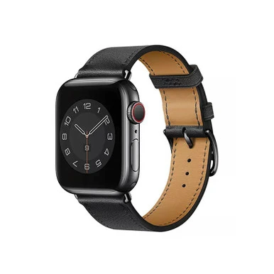 سوار ساعة WIWU Attelage لساعة Apple مقاس 42/44/45/49 مم - جلد أسود - وي وُو