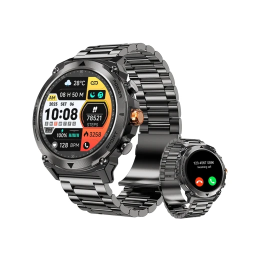 WiWU SW03 Smart Watch with 2 Bands (Stainless Steel + Silicone), 1.43" AMOLED, BT Call, IP68, Fitness Tracker - Wiwu - Image 2