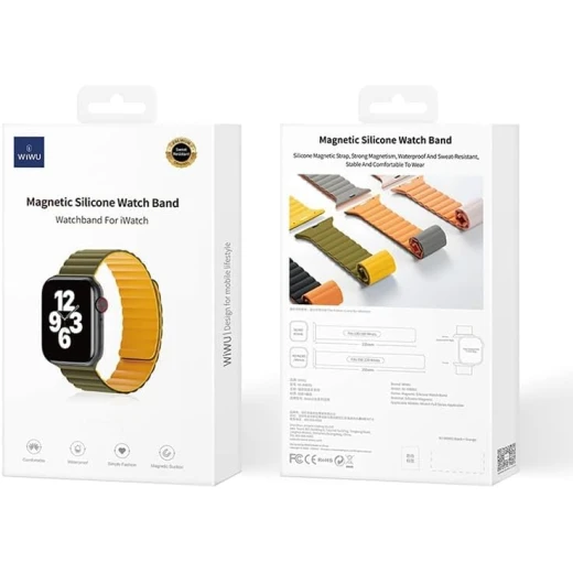 WIWU Wi-WB001 Magnetic Silicone Watch Band 42-49mm Army Green & Yellow - Wiwu - Image 3