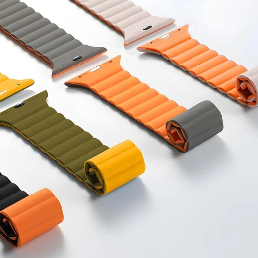 WIWU Wi-WB001 Magnetic Silicone Watch Band 42-49mm Army Green & Yellow - Wiwu - Image 4