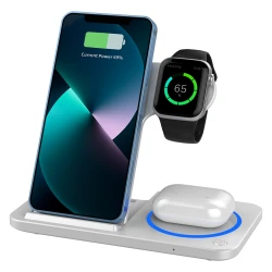 شاحن وي وو اللاسلكي القابل للطي 3 في 1: هاتف، AirPods، iWatch