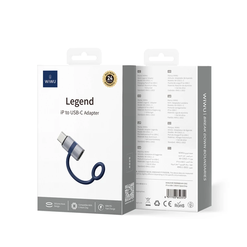محول وي وو Wi-C052 Lightning إلى Type-C OTG - رمادي - نقل بيانات سريع - وي وُو