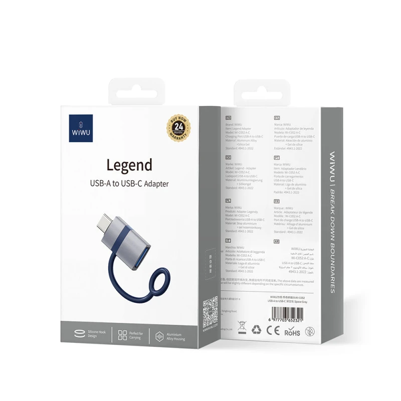 Wiwu Wi-C052 USB to Type-C Adapter OTG Gray - Fast Data Transfer - Wiwu