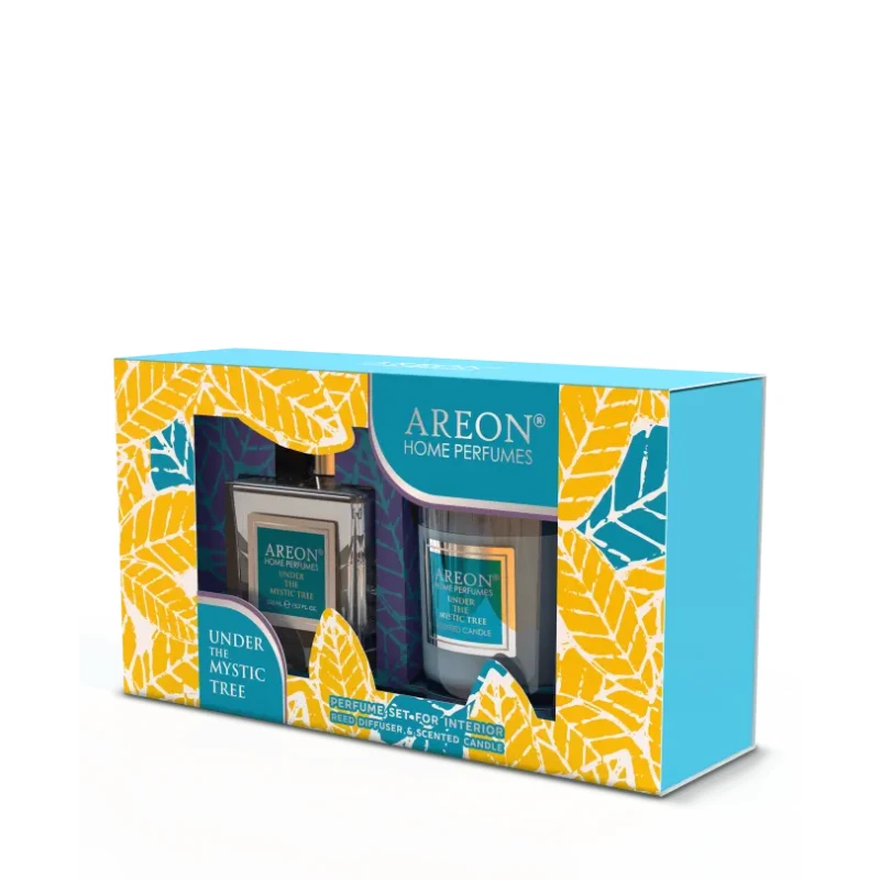 Under the Mystic Tree Fragrance Set: 150ml Perfume and Scented Candle Gift, Featuring Ghosoon Al Shajar Aroma. Luxury Collection for Home and Personal Use, Long Lasting Fragrance. - Areon
