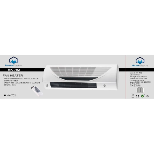 HK702 Electric Space Heater Wall Mounted with Remote Control and Timer - Home electric - Image 2