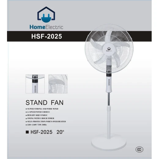 HSF2025 Stand Fan, 20 Inch, Powerful 75W Motor, 4 Speed Settings, Adjustable Height, Oscillating Function, 1 Hour Timer, Self Protection Features, 1 Year Warranty - Home electric - Image 2