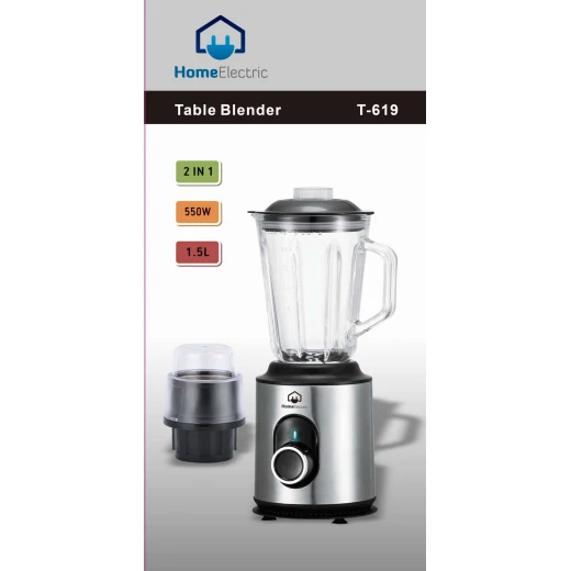 خلاط طاولة T619 ستانلس ستيل 1.5 لتر وعاء زجاجي مع مطحنة - هوم الكترك - Image 2