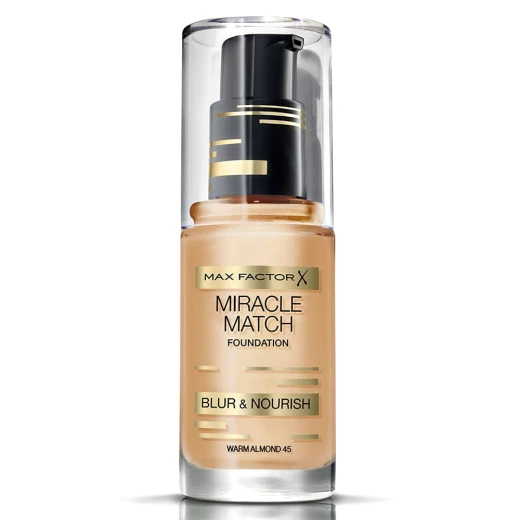 Max Factor Miracle Match Foundation 30ml Warm Almond 45, Blends Seamlessly Max Factor Miracle Match Foundation 30ml Warm Almond 45, Blends Seamlessly