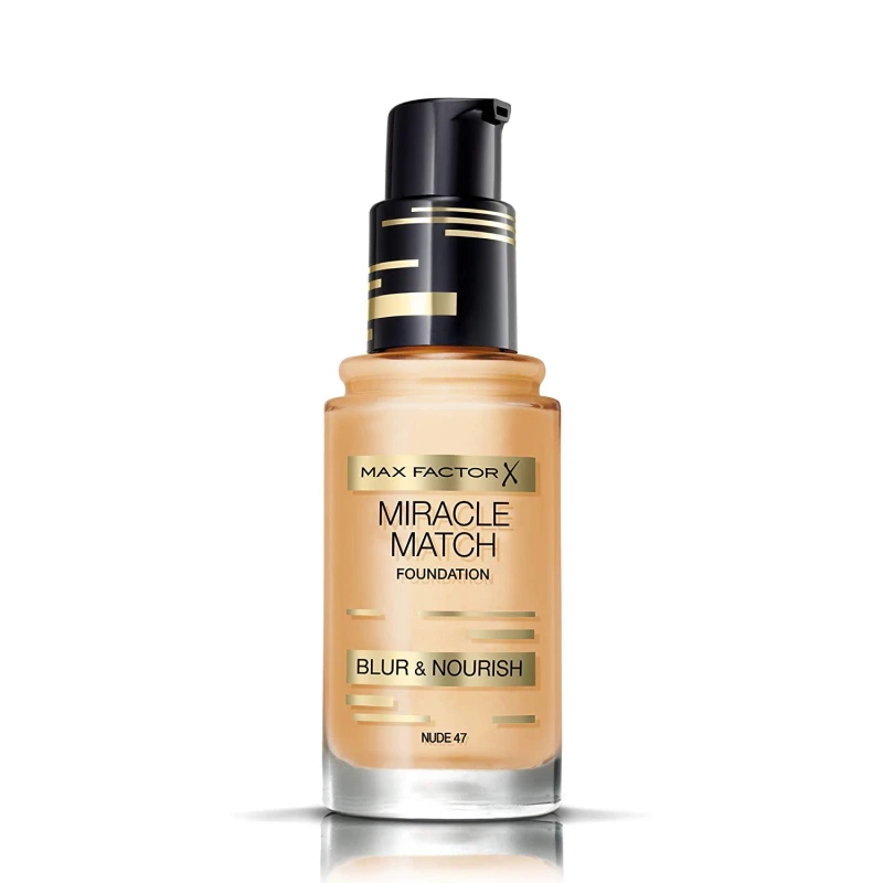 Max Factor Miracle Match Foundation Nude 47, 3 x 30ml Bottles, Full Coverage