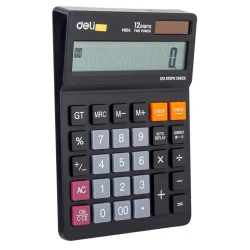 آلة حاسبة مكتبية كبيرة DELI 1420 BLACK بـ 12 خانة وطاقة مزدوجة وشاشة كبيرة - ديلي - Image 3