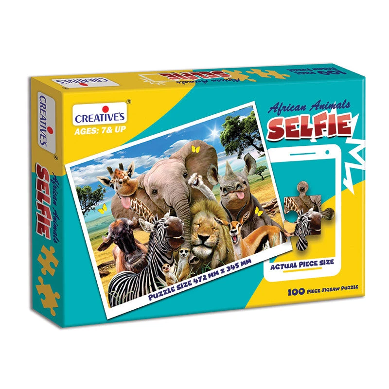 Creative's Educational African Animals Selfie 100 Piece Jigsaw Puzzle for Ages 7 and Up - Creative's