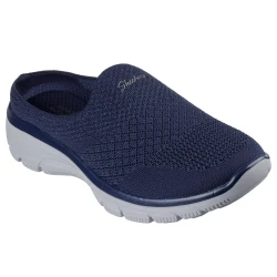 Skechers Women's Easy Going Open Flow Navy Mules with Air Cooled Memory Foam Footbed Size 37.5 for Ultimate Comfort and Relaxed Style Engineered Knit Upper Slip On Design