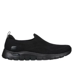 Skechers Women's Arch Fit Vista Slip-On Athletic Shoes: Black Stretch Knit Upper, Air-Cooled Memory Foam Insole, Machine Washable, Vegan, Arch Fit Support, Size 37