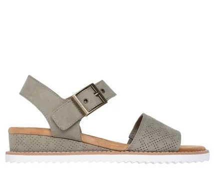 Skechers BOBS Desert Kiss Serendipitous Women's Wedge Sandals in Olive Green, Textile Upper, Breathable Lining, Cushioned Footbed, Ideal for Holidays & Sunny Weather, Size 37 Skechers BOBS Desert Kiss Serendipitous Women's Wedge Sandals in Olive Green, Textile Upper, Breathable Lining, Cushioned Footbed, Ideal for Holidays & Sunny Weather, Size 37