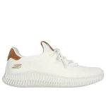 Skechers BOBS Sport Geo City Dapper Men's Vegan Lace Up Sneakers Engineered Knit Upper Faux Suede Trim Memory Foam Insole Off White Size 46 Stylish and Comfortable - Skechers
