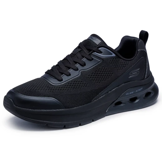 حذاء رياضي رجالي من سكيتشرز، طراز BOBS Sport Arc Waves 2.0، أسود، مقاس 46، يتميز بنعل داخلي من إسفنج ميموري فوم ونعل أوسط هندسي بتقنية Glide Step لتوفير أقصى درجات الراحة والدعم - سكيتشرز - Image 6