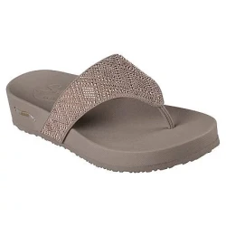 Skechers Cali Women's Arch Fit Vinyasa Vegan Thong Sandal with Rhinestone Details for Ultimate Comfort and Support, Featuring Arch Fit Contoured Footbed, Size 36, Taupe Color
