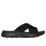 Skechers Women's Summits Fantasy Walk Vegan Strappy Sandals in Black, Featuring a Knitted Upper and Cushioned Yoga Foam Footbed, Size 37 for Breezy Comfort - Skechers