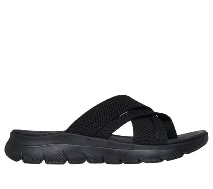 Skechers Women's Summits Fantasy Walk Vegan Strappy Sandals in Black, Featuring a Knitted Upper and Cushioned Yoga Foam Footbed, Size 37 for Breezy Comfort Skechers Women's Summits Fantasy Walk Vegan Strappy Sandals in Black, Featuring a Knitted Upper and Cushioned Yoga Foam Footbed, Size 37 for Breezy Comfort