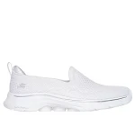 Skechers Women's GO WALK 7 Vina Laceless Vegan Walking Shoes White Engineered Knit Upper Air-Cooled Goga Mat Insole Ultra GO Cushioning Hyper Pillar Technology Size 40 - Skechers