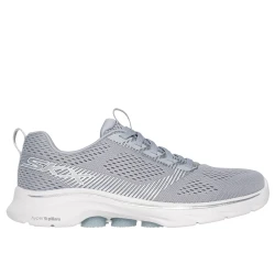 Skechers Women's GO WALK 7 Hailey Walking Shoes Gray Silver 38 Engineered Mesh Upper Air-Cooled Goga Mat Insole Lightweight ULTRA GO Cushioning Hyper Pillar Technology for Support
