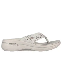 Skechers Women's Go Walk Arch Fit Sandal with Rhinestone Detail: Natural Color, Size 37, Featuring Comfort Pillar Technology and Goga Mat Footbed for Arch Support