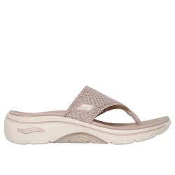 Skechers Women's GO WALK Arch Fit 2.0 Sandal Carrie Taupe Size 37 Featuring Quick Dry Knit Strap, Contoured Goga Mat Footbed, ULTRA GO Cushioning & Comfort Pillar Technology