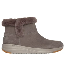 Skechers Women's On The Go Stellar Cozy Step Boots Taupe Size 36 Featuring Air Cooled Goga Mat Technology Waterproof Design Faux Fur Trim for Winter Comfort and Style